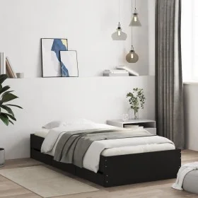 Black engineered wood bed with drawers 100x200 cm by , Beds and slatted bases - Ref: Foro24-3207288, Price: 135,54 €, Discoun...