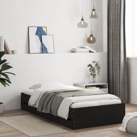 Schwarzes Holzwerkstoffbett mit Schubladen 100x200 cm von , Betten und Lattenroste - Ref: Foro24-3207288, Preis: 137,18 €, Ra...