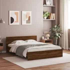 Bed frame with oak brown headboard 140x200 cm by , Beds and slatted bases - Ref: Foro24-3207489, Price: 196,61 €, Discount: %