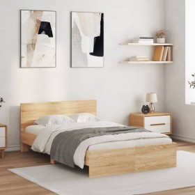 Sonoma oak bed frame with headboard 120x190 cm by , Beds and slatted bases - Ref: Foro24-3207513, Price: 188,91 €, Discount: %