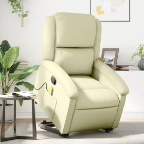 Sillón reclinable de masaje elevable cuero auténtico crema de , Sillones - Ref: Foro24-3204268, Precio: 407,44 €, Descuento: %