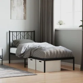 Bed frame with black metal headboard 75x190 cm by , Beds and slatted bases - Ref: Foro24-374427, Price: 62,67 €, Discount: %