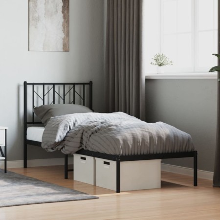 Estructura de cama con cabecero metal negro 75x190 cm de , Camas y somieres - Ref: Foro24-374427, Precio: 63,54 €, Descuento: %