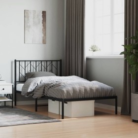 Bed frame with black metal headboard 100x190 cm by , Beds and slatted bases - Ref: Foro24-374431, Price: 74,81 €, Discount: %