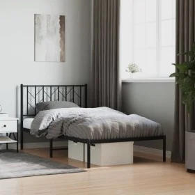 Bed frame with black metal headboard 100x190 cm by , Beds and slatted bases - Ref: Foro24-374431, Price: 73,59 €, Discount: %