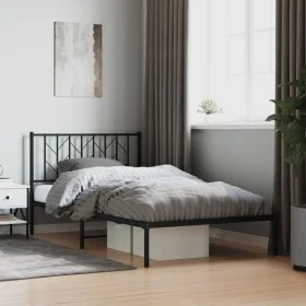 Bed frame with black metal headboard 107x203 cm by , Beds and slatted bases - Ref: Foro24-374433, Price: 63,85 €, Discount: %
