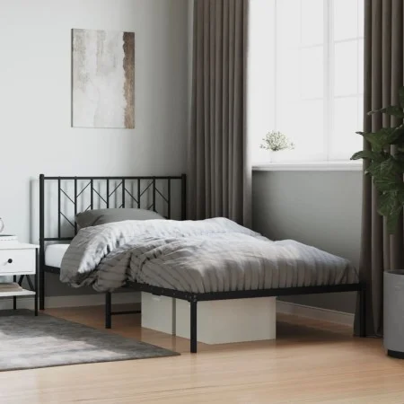 Bed frame with black metal headboard 107x203 cm by , Beds and slatted bases - Ref: Foro24-374433, Price: 63,85 €, Discount: %