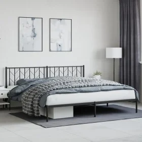 Bed frame with black metal headboard 200x200 cm by , Beds and slatted bases - Ref: Foro24-374444, Price: 115,37 €, Discount: %