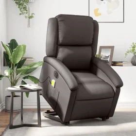 Sillón masaje eléctrico elevable cuero auténtico marrón oscuro de , Sillones - Ref: Foro24-3204275, Precio: 480,84 €, Descuen...