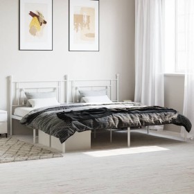 Estructura de cama de metal con cabecero blanco 193x203 cm