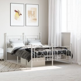 Metal bed frame with headboard and footboard white 140x190 cm by , Beds and slatted bases - Ref: Foro24-374406, Price: 103,75...
