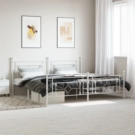 Metal bed frame with headboard and footboard white 193x203 cm by , Beds and slatted bases - Ref: Foro24-374412, Price: 133,79...