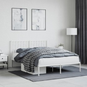 Metal bed frame with white headboard 140x190 cm by , Beds and slatted bases - Ref: Foro24-374486, Price: 105,98 €, Discount: %