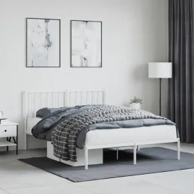 Metallbettgestell mit weißem Kopfteil 140x190 cm von , Betten und Lattenroste - Ref: Foro24-374486, Preis: 104,30 €, Rabatt: %