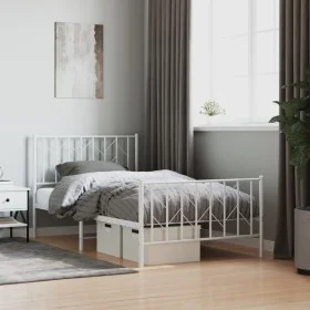 Metal bed frame with headboard and footboard white 100x200 cm by , Beds and slatted bases - Ref: Foro24-374499, Price: 76,13 ...