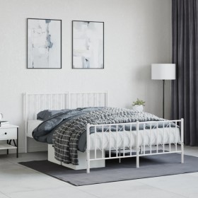 Metal bed frame with headboard and white footboard 135x190 cm by , Beds and slatted bases - Ref: Foro24-374503, Price: 96,04 ...