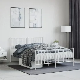 Metal bed frame with headboard and white footboard 135x190 cm by , Beds and slatted bases - Ref: Foro24-374503, Price: 94,83 ...
