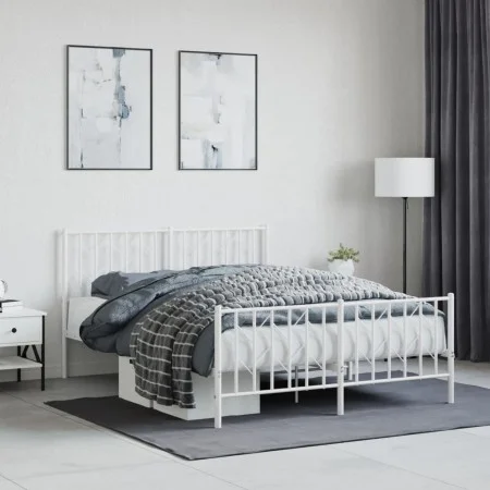 Metal bed frame with headboard and white footboard 135x190 cm by , Beds and slatted bases - Ref: Foro24-374503, Price: 94,83 ...