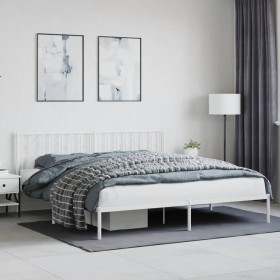 Metal bed frame with white headboard 193x203 cm by , Beds and slatted bases - Ref: Foro24-374492, Price: 105,11 €, Discount: %