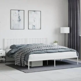 Metal bed frame with white headboard 193x203 cm by , Beds and slatted bases - Ref: Foro24-374492, Price: 103,66 €, Discount: %