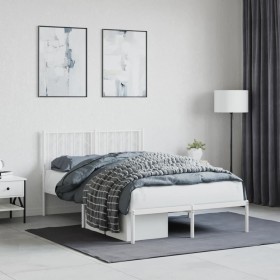 Metal bed frame with white headboard 120x200 cm by , Beds and slatted bases - Ref: Foro24-374484, Price: 87,91 €, Discount: %
