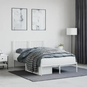 Metal bed frame with white headboard 120x200 cm by , Beds and slatted bases - Ref: Foro24-374484, Price: 86,81 €, Discount: %