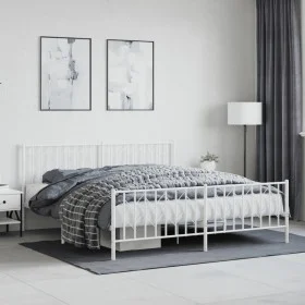 Metal bed frame with headboard and white footboard 180x200 cm by , Beds and slatted bases - Ref: Foro24-374508, Price: 140,31...