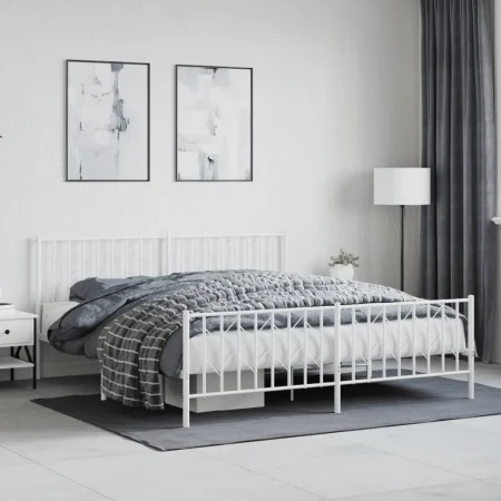 Metal bed frame with headboard and white footboard 180x200 cm by , Beds and slatted bases - Ref: Foro24-374508, Price: 140,31...