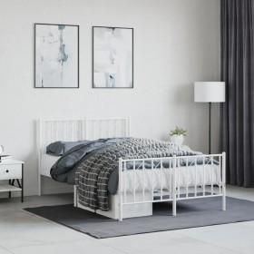 Estructura cama metal con cabecero y estribo blanco 120x190 cm de , Camas y somieres - Ref: Foro24-374501, Precio: 93,35 €, D...