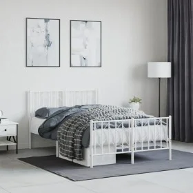 Metal bed frame with headboard and white footboard 120x190 cm by , Beds and slatted bases - Ref: Foro24-374501, Price: 92,17 ...