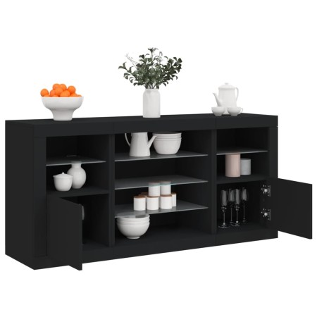 Sideboard with LED lights black 142.5x37x67 cm by , Sideboards - Ref: Foro24-3209087, Price: 192,57 €, Discount: %