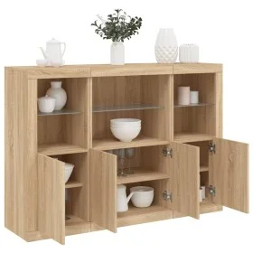 Sideboard with LED light 3 pieces engineered wood sonoma oak by , Sideboards - Ref: Foro24-3209109, Price: 207,41 €, Discount: %