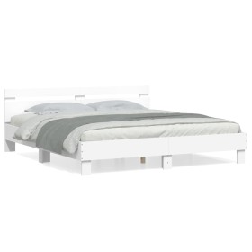 White engineered wood bed frame with headboard 200x200cm by , Beds and slatted bases - Ref: Foro24-3207392, Price: 135,14 €, ...