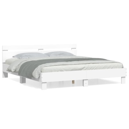 White engineered wood bed frame with headboard 200x200cm by , Beds and slatted bases - Ref: Foro24-3207392, Price: 135,14 €, ...