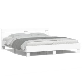 Estructura de cama con cabecero y luces LED blanca 200x200 cm