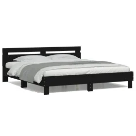 Black headboard bed frame and LED lights 180x200 cm by , Beds and slatted bases - Ref: Foro24-3207526, Price: 214,81 €, Disco...