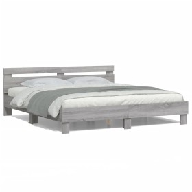 Sonoma gray headboard bed frame and LED lights 180x200 cm by , Beds and slatted bases - Ref: Foro24-3207530, Price: 173,77 €,...