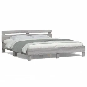 Sonoma gray headboard bed frame and LED lights 180x200 cm by , Beds and slatted bases - Ref: Foro24-3207530, Price: 171,13 €,...