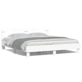 Bed frame with headboard and white LED lights 160x200 cm by , Beds and slatted bases - Ref: Foro24-3207532, Price: 144,41 €, ...