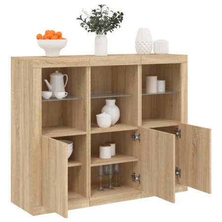 Sideboard with LED light 3 pieces engineered wood sonoma oak by , Sideboards - Ref: Foro24-3209102, Price: 216,99 €, Discount: %