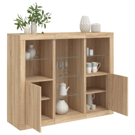Sideboard mit LED-Licht, 3-teilig, Holzwerkstoff Sonoma-Eiche von , Sideboards - Ref: Foro24-3209123, Preis: 205,54 €, Rabatt: %