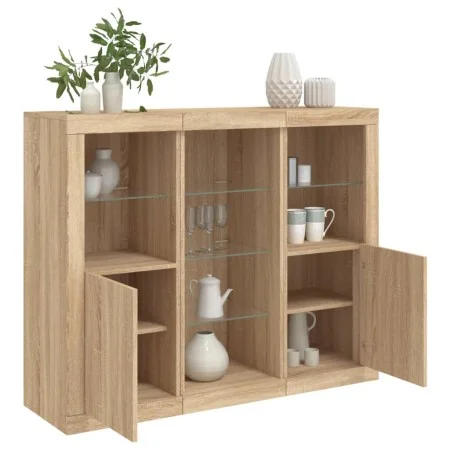 Sideboard with LED light 3 pieces engineered wood sonoma oak by , Sideboards - Ref: Foro24-3209123, Price: 201,31 €, Discount: %