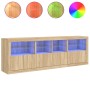 Sideboard with LED lights Sonoma oak 202x37x67 cm by , Sideboards - Ref: Foro24-3209011, Price: 198,71 €, Discount: %