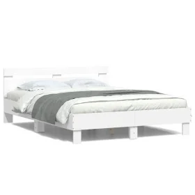 Bed frame with headboard and white LED lights 150x200 cm by , Beds and slatted bases - Ref: Foro24-3207539, Price: 139,11 €, ...