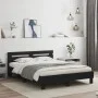 Bed frame with headboard and LED lights black 140x200 cm by , Beds and slatted bases - Ref: Foro24-3207547, Price: 204,25 €, ...