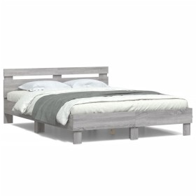 Sonoma gray headboard bed frame and LED lights 140x200 cm by , Beds and slatted bases - Ref: Foro24-3207551, Price: 175,76 €,...