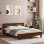 Oak brown headboard bed frame and LED lights 150x200 cm by , Beds and slatted bases - Ref: Foro24-3207545, Price: 161,79 €, D...