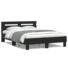 Bed frame with black engineered wood headboard 120x200 cm by , Beds and slatted bases - Ref: Foro24-3207428, Price: 145,05 €,...