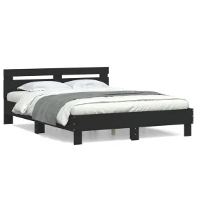 Bed frame with black engineered wood headboard 140x190 cm by , Beds and slatted bases - Ref: Foro24-3207435, Price: 171,26 €,...