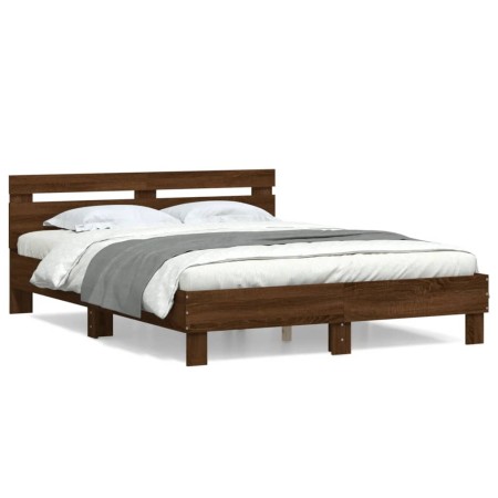 Cama con cabecero madera de ingeniería marrón roble 140x190 cm de , Camas y somieres - Ref: Foro24-3207440, Precio: 178,83 €,...